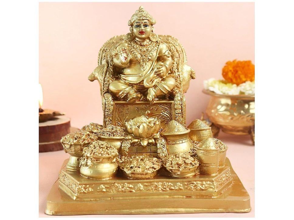 The Spiritual Living Resin Kuber Ji Ki Murti | 8 Inch | Kubera Idol | Golden