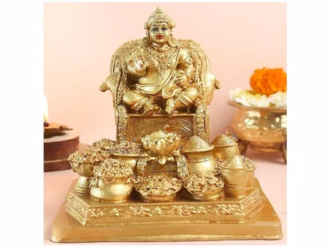 The Spiritual Living Resin Kuber Ji Ki Murti | 8 Inch | Kubera Idol | Golden