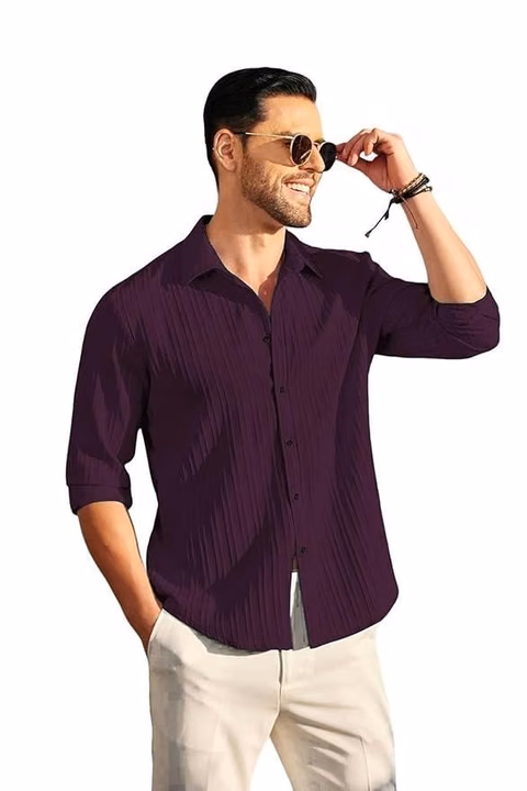 DEELMO Men's Casual Button Down Shirts Long Sleeve Linen Shirt (L, Reg)