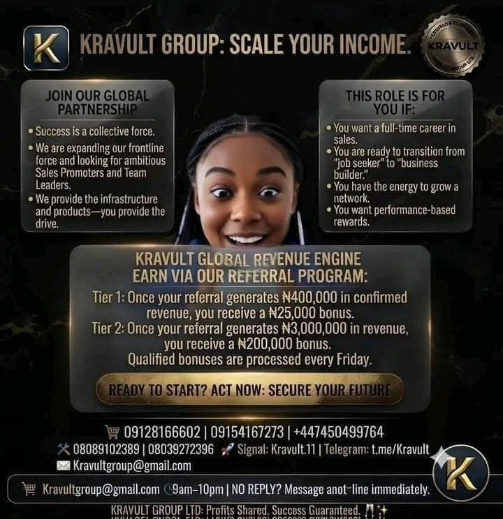 URGENT HIRING: Earn Up to ₦200k Weekly – Kravult Group Sales Partner