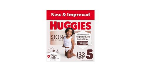 Huggies Size 5 Diapers, Skin Essentials Baby Diapers, Size 5 (27+ lbs), 132 Count (2 Packs of 66), Packaging May Vary
